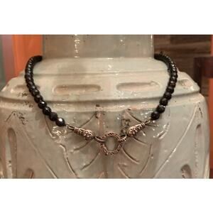 Sterling Silver and Black Onyx Necklace with Round Pendant/Enhancer
